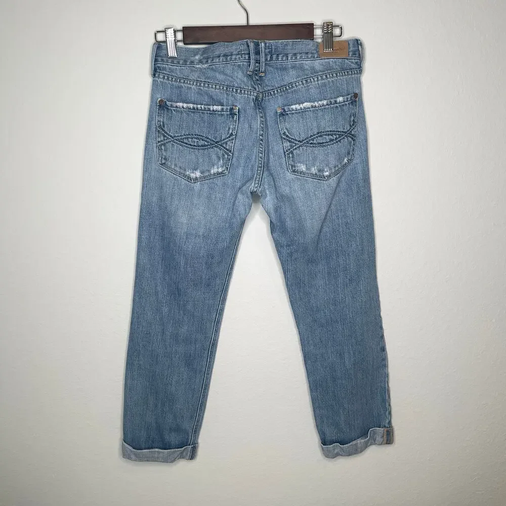 Abercrombie Girls Distressed Cuffed Capri Jeans Size 16 Blue Denim Pocket Detail